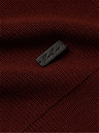 Loro Piana - Leather-Trimmed Ribbed Wool Half-Zip Sweatshirt - Burgundy