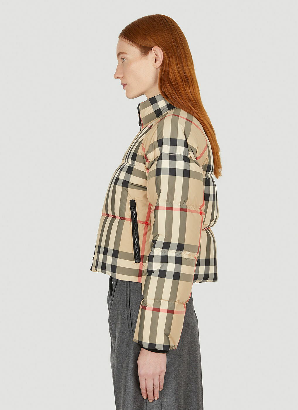 Checked Puffer Jacket in Beige Burberry