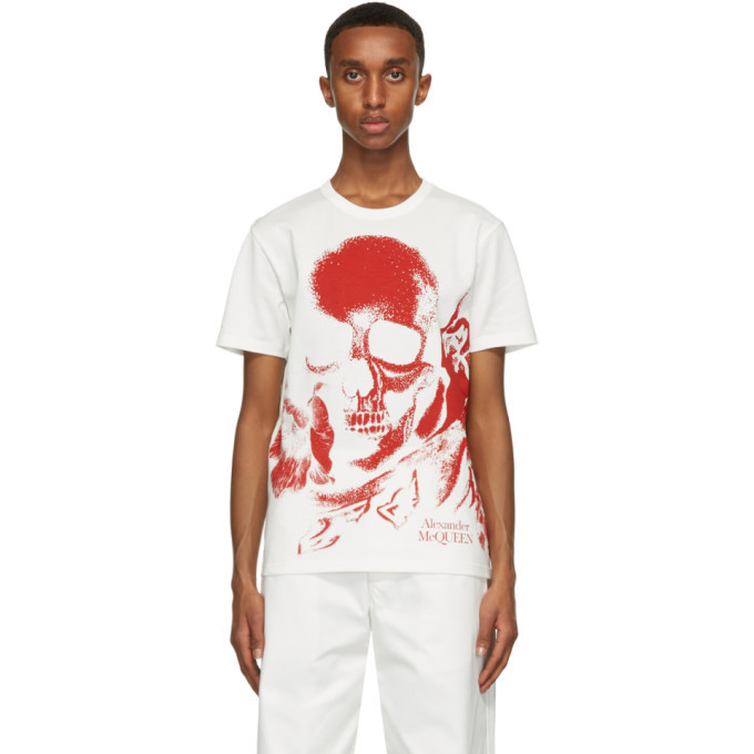 Photo: Alexander McQueen White and Red Skull Print T-Shirt