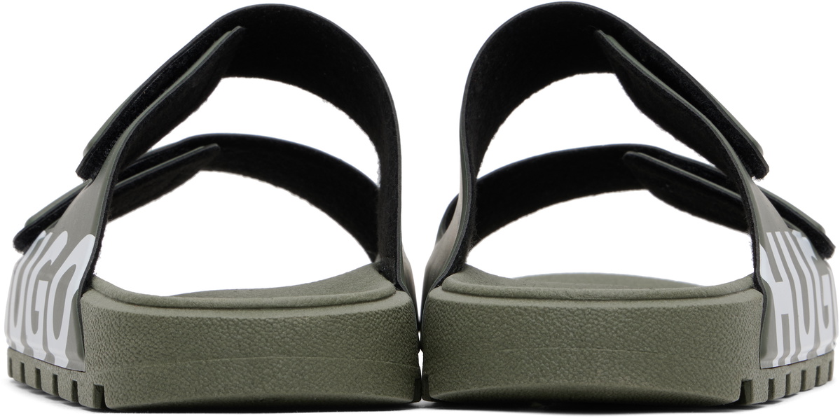 Hugo Khaki Logo Double Touch-Closure Straps Sandals