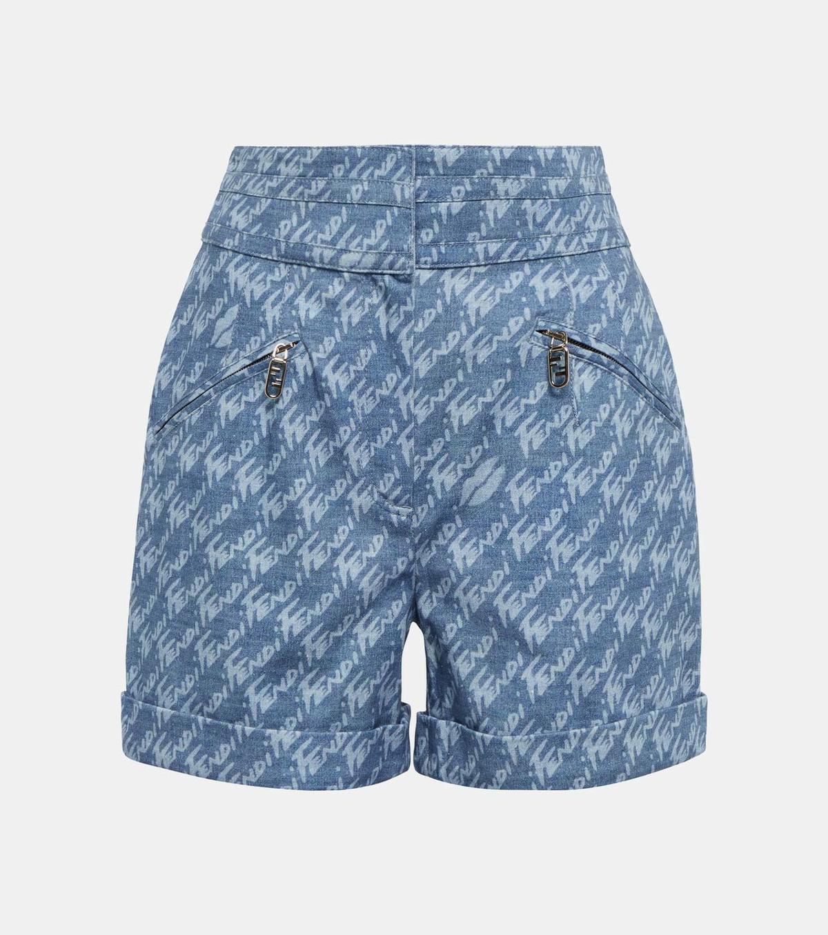 Fendi Logo high-rise chambray shorts
