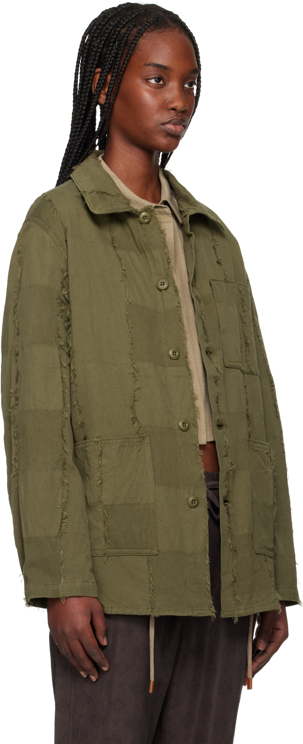 NEEDLES Khaki Coverall Ripstop Cut Jacquard Jacket Needles