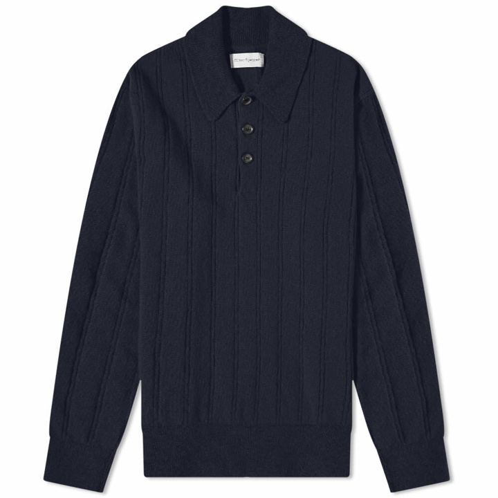 Photo: Oliver Spencer Men's Pablo Knitted Polo Shirt in Navy
