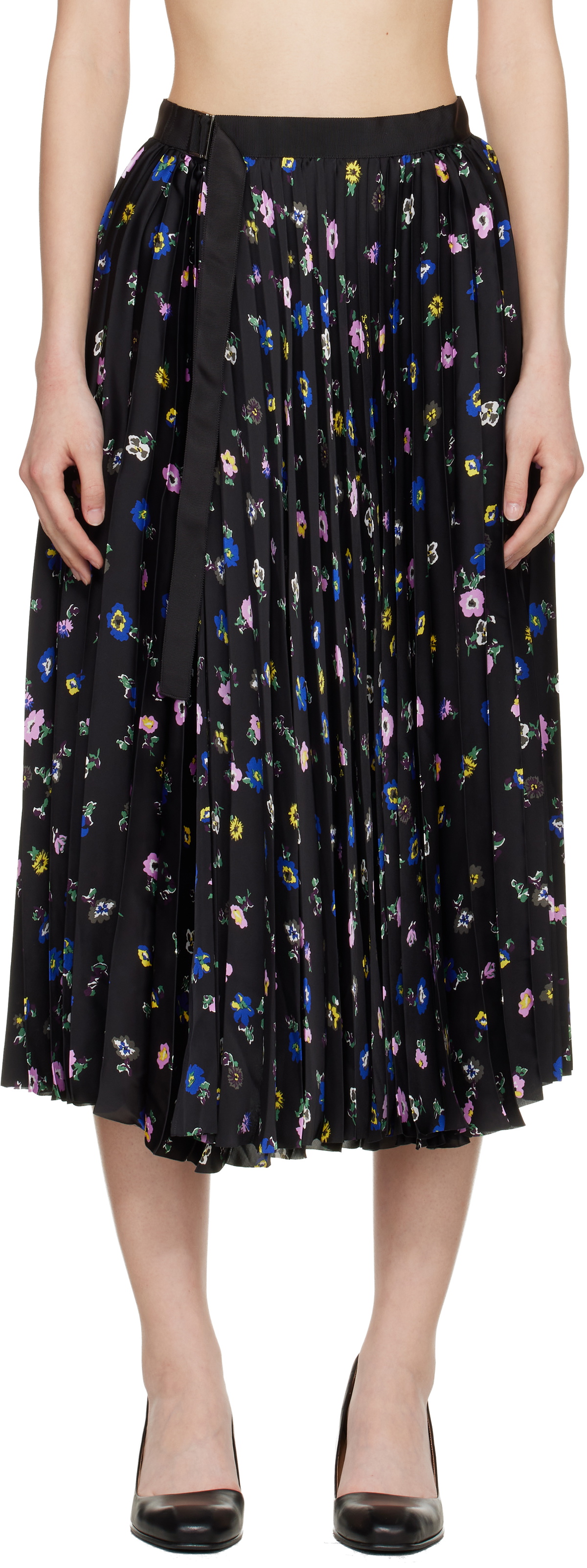 sacai Black Suiting & Wool Melton Midi Skirt Sacai