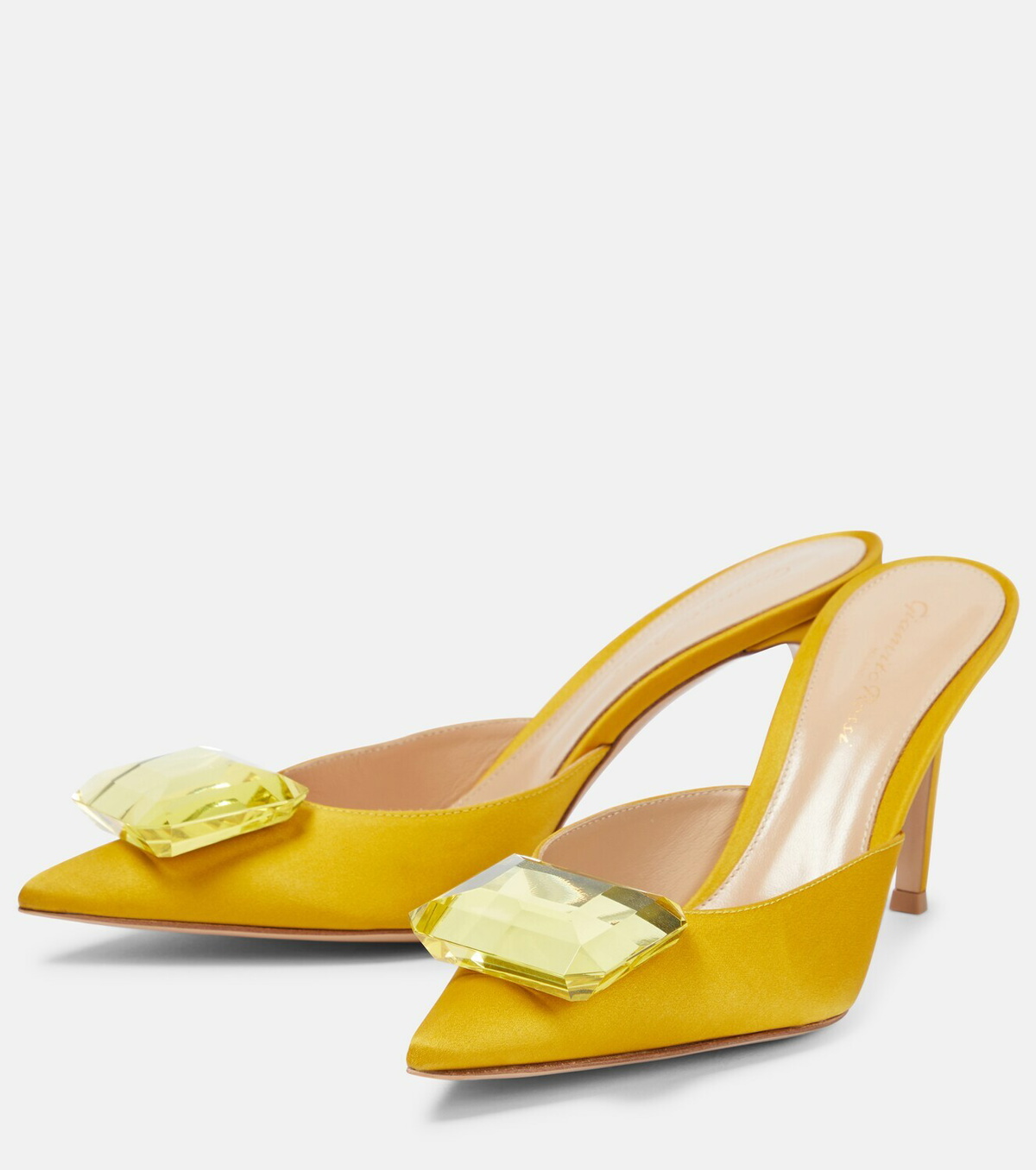 Gianvito Rossi★Jaipur 85 サテン ミュール クリスタル付き 関税・送料込】GIANVITO ROSSI Jaipur サテンミュール 85mm
