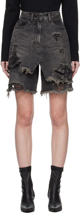 Photo: Juun.J Black Destroyed Denim Shorts