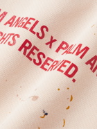 Palm Angels - Oversized Logo-Print Paint-Splattered Cotton-Jersey Hoodie - Neutrals