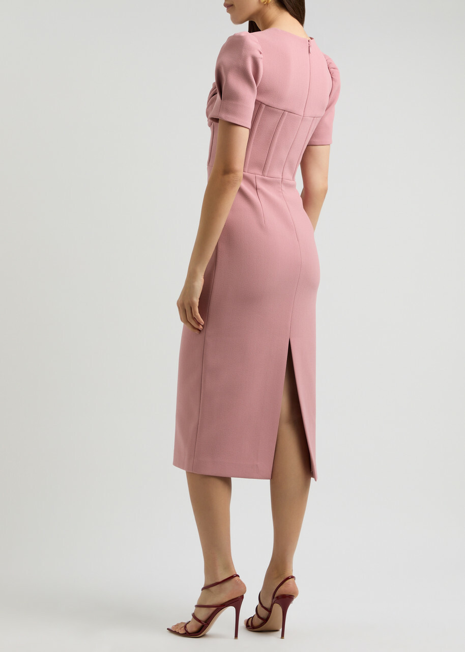 Rebecca Vallance Elora Draped Crepe Midi Dress Rose Rebecca