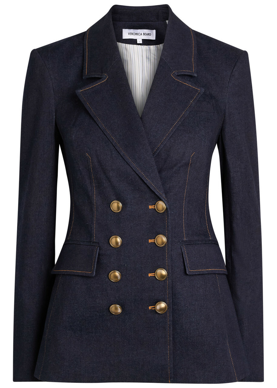 Veronica Beard Claude Dickey Double-breasted Denim Blazer Dark Blue