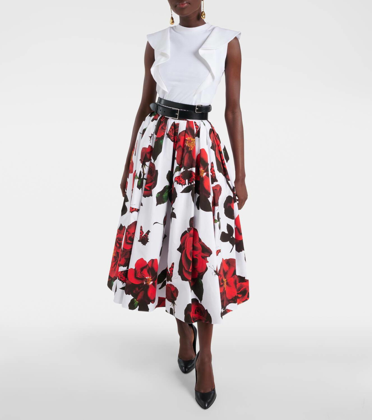 【関税&送料込】Alexander Mcqueen Midi Skirt Alexander McQueen Pleated Midi Skirt | Black | FARFETCH