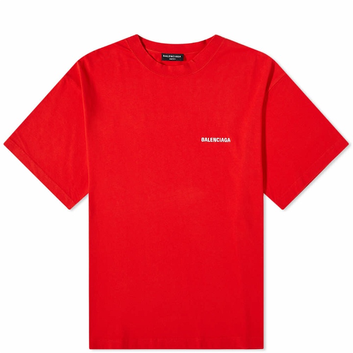 Photo: Balenciaga Men's Back Logo T-Shirt in Bright Red/White