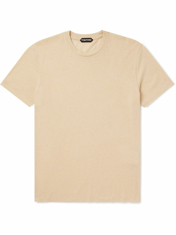 Photo: TOM FORD - Logo-Embroidered Cotton-Blend Jersey T-Shirt - Neutrals