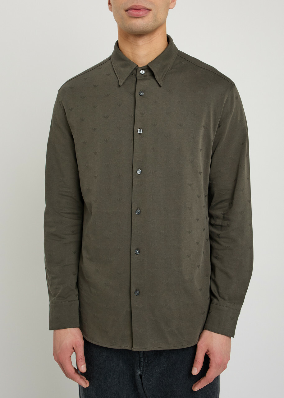 Emporio Armani Logo-intarsia Cotton Shirt Grey