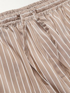 UMIT BENAN B - Straight-Leg Striped Silk and Cotton-Blend Trousers - Neutrals