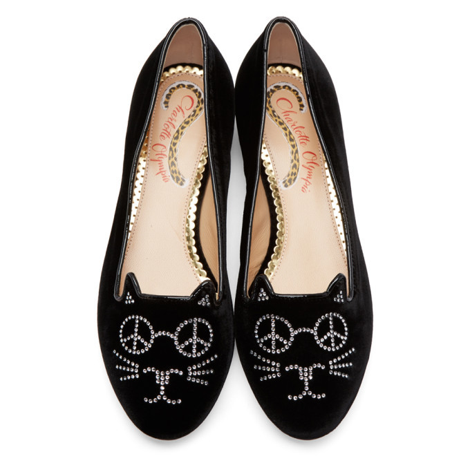 Charlotte Olympia Black Peace Kitty Loafers