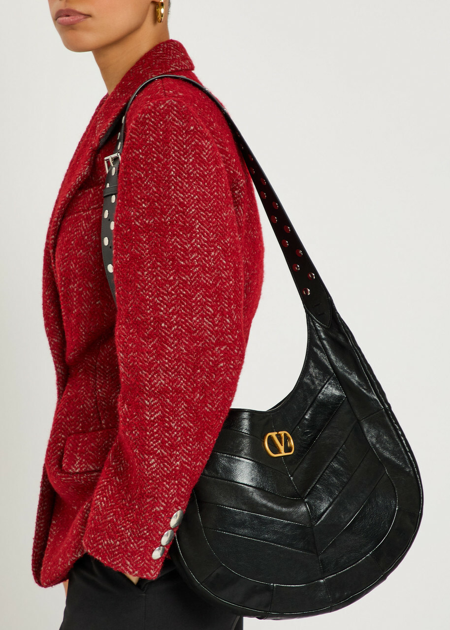 Valentino Logo-plaque Chevron Leather Hobo bag - Black - One Size