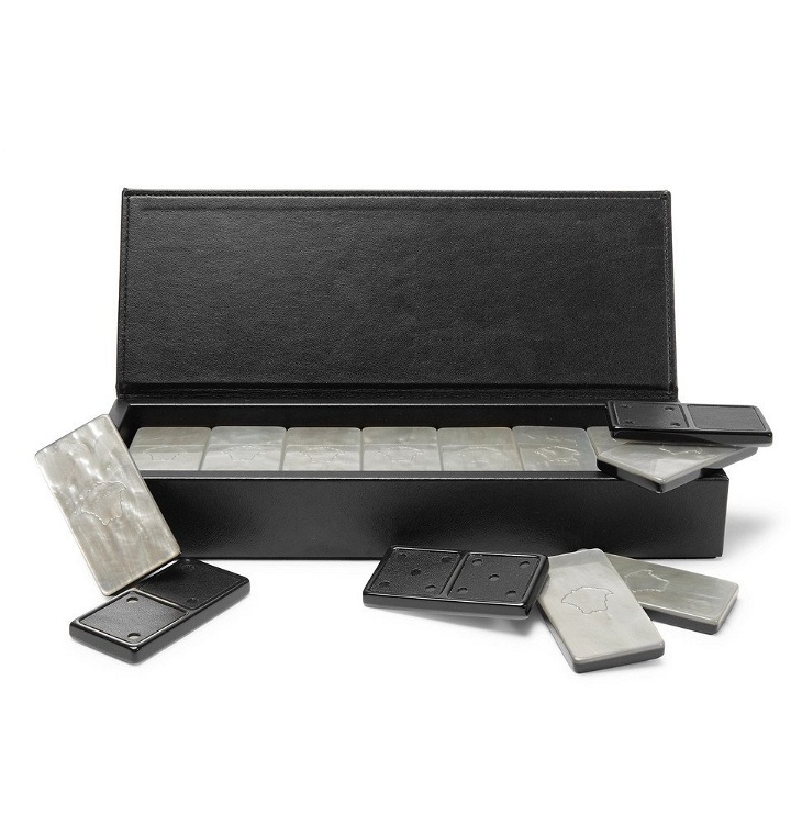 Photo: Versace - Leather and Mother-of-Pearl Domino Set - Black