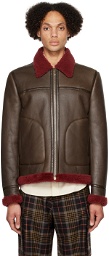 Paul Smith Brown Aviator Shearling Leather Jacket