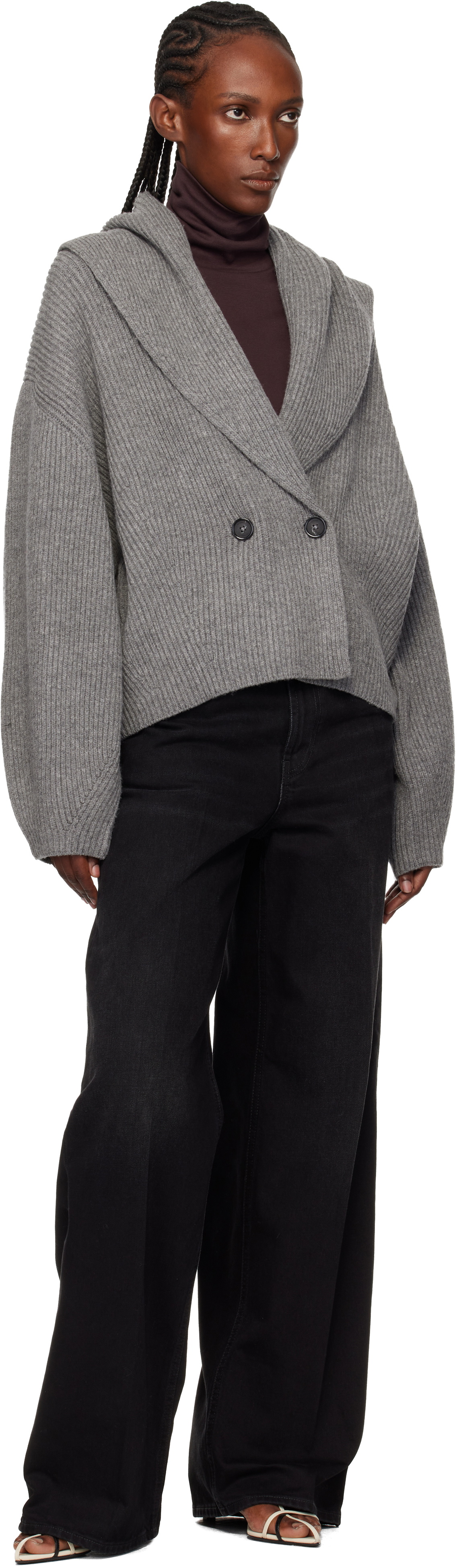 TOTEME Gray Shawl-Lapel Cardigan