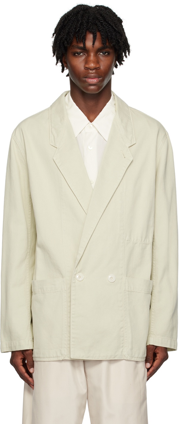 Photo: LEMAIRE Off-White Double-Breasted Denim Blazer