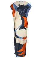 Victoria Beckham Victoria Printed Draped Satin Midi Dress Multicoloured