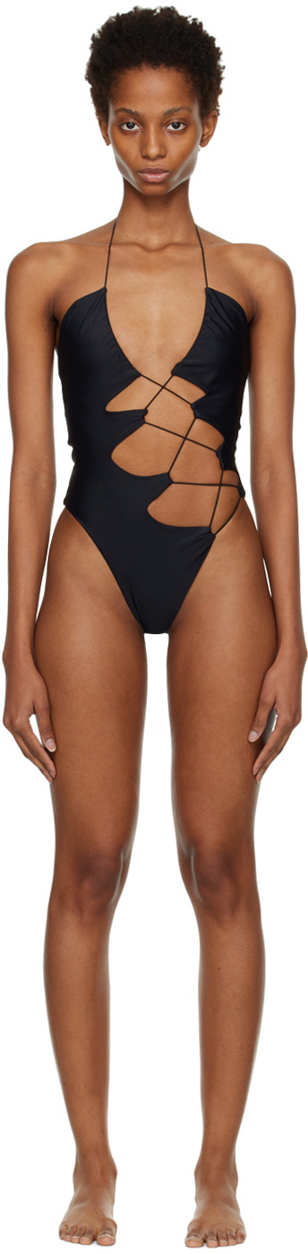 Jade Cropper Black Self Tie One Piece Swimsuit