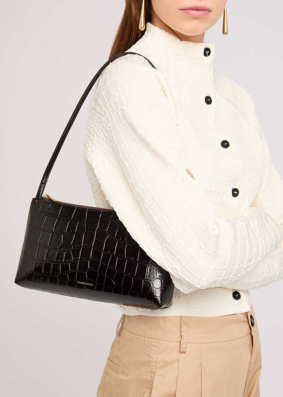 Mansur Gavriel Gaia Crocodile-effect Glossed Leather Shoulder bag - Chocolate - One Size
