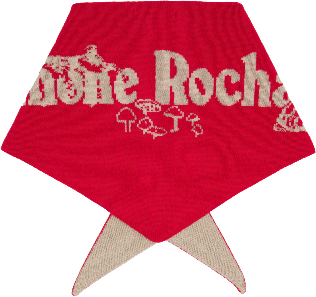 Simone Rocha Red & Beige Graphic Logo Knit Neckerchief Scarf