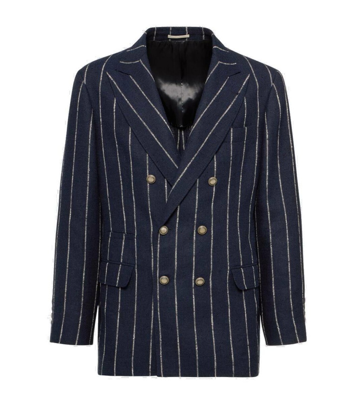 Photo: Brunello Cucinelli Chalk stripe linen, wool, and silk-blend blazer