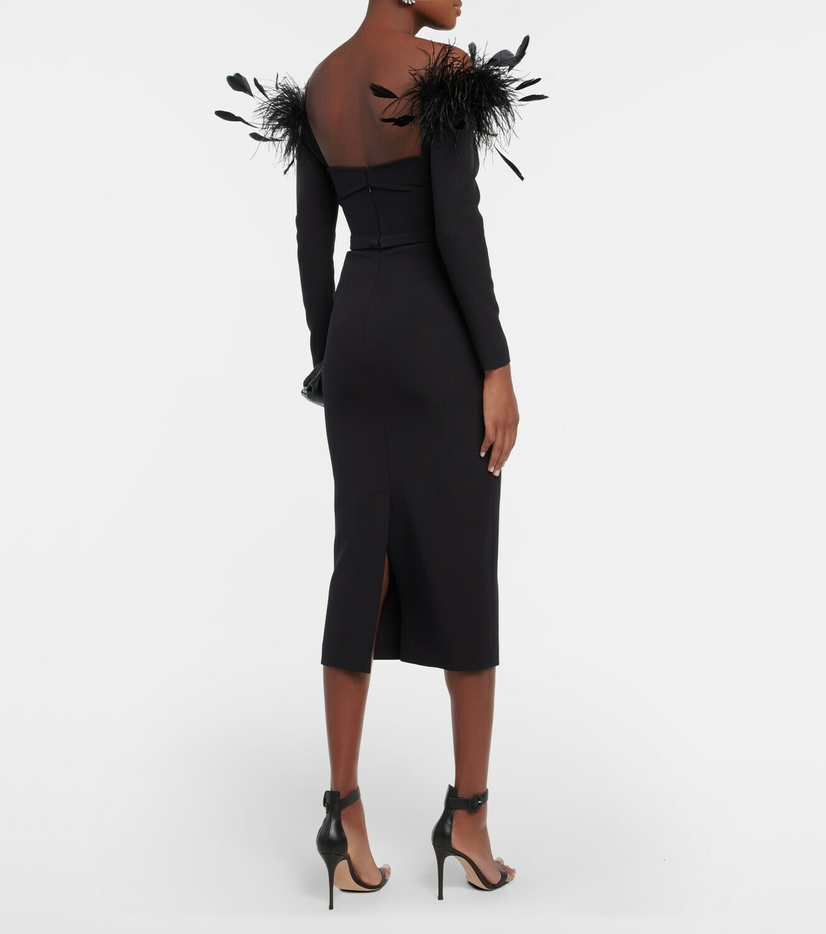 Feather-Trimmed Midi Dress