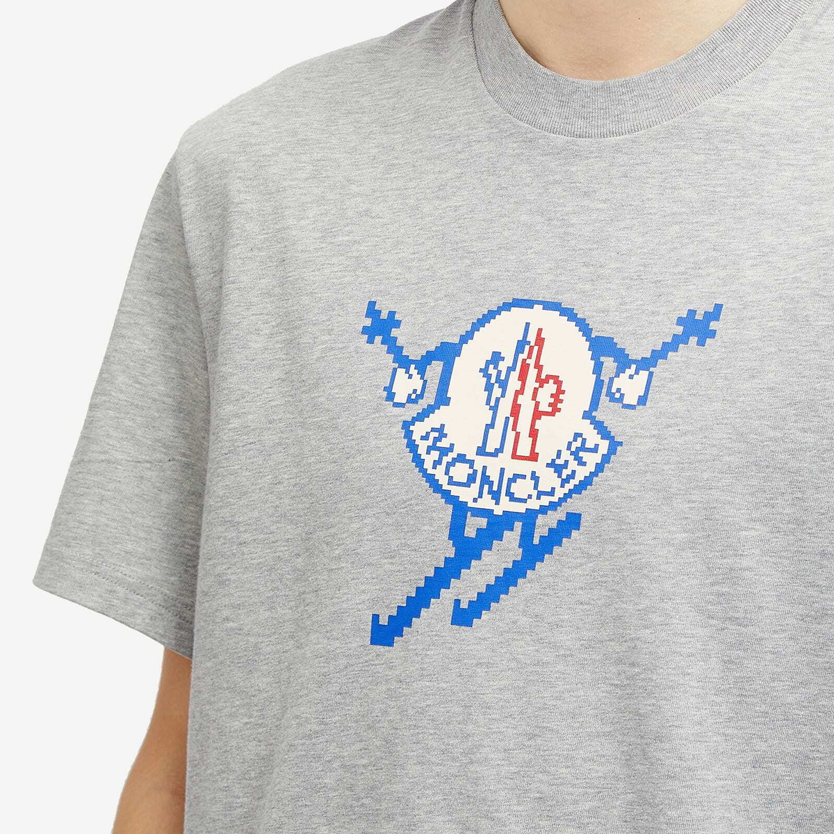 Moncler Men's Skiing Pixel Logo T-Shirt in Grey Moncler