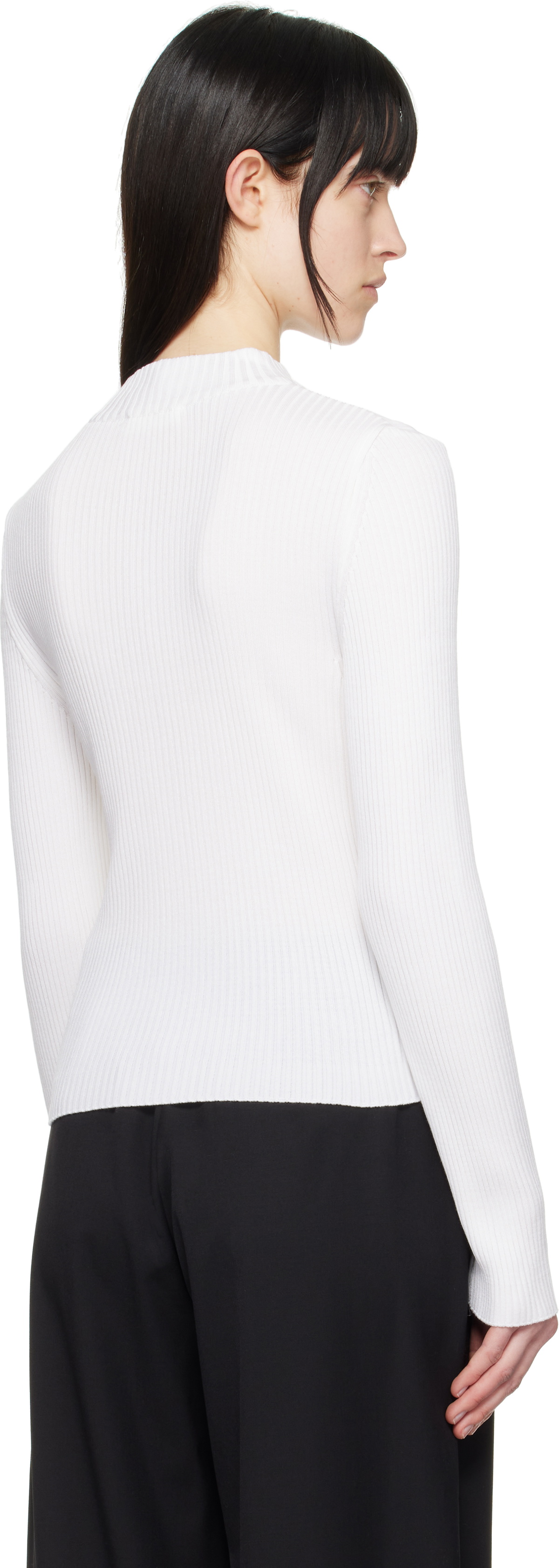 AMOMENTO White Ribbed Mock Neck Cardigan