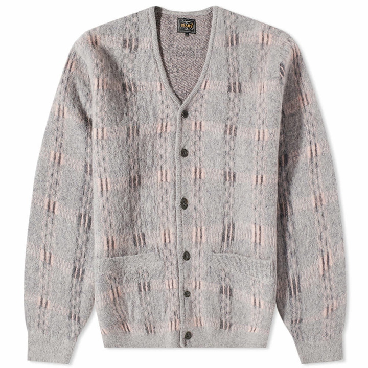 Photo: Beams Plus Men's Check Jacquard Mohair Cardigan in Grey