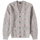 Beams Plus Men's Check Jacquard Mohair Cardigan in Grey