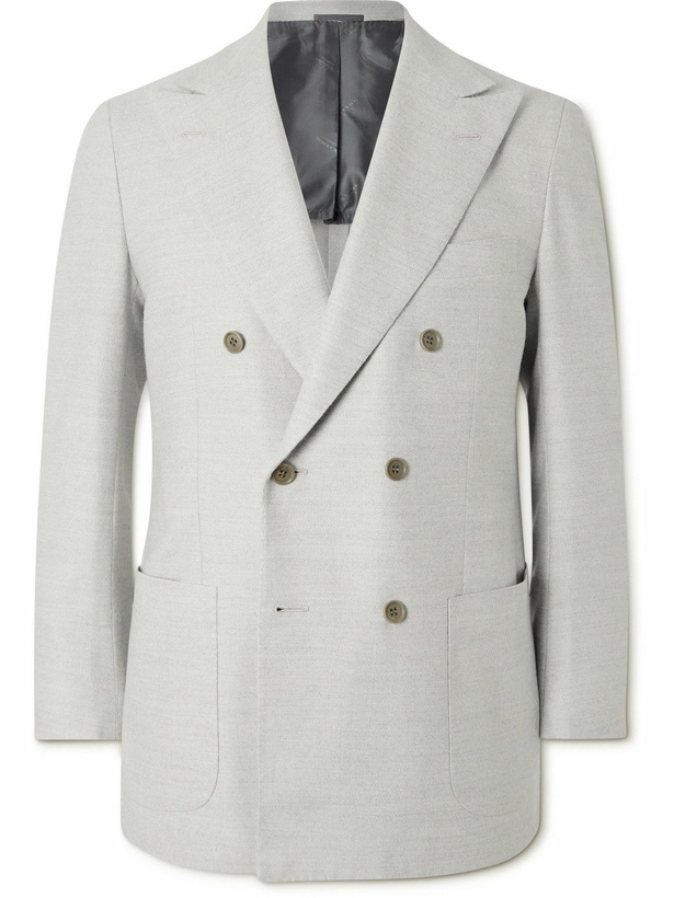 Photo: Kiton - Double-Breasted Wool and Cashmere-Blend Blazer - Gray