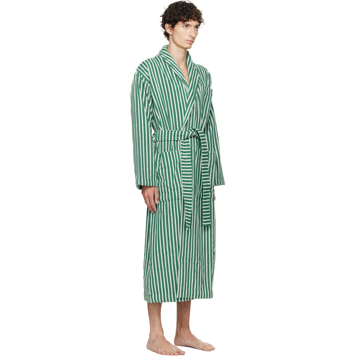Tekla Green & White Terry Classic Bathrobe