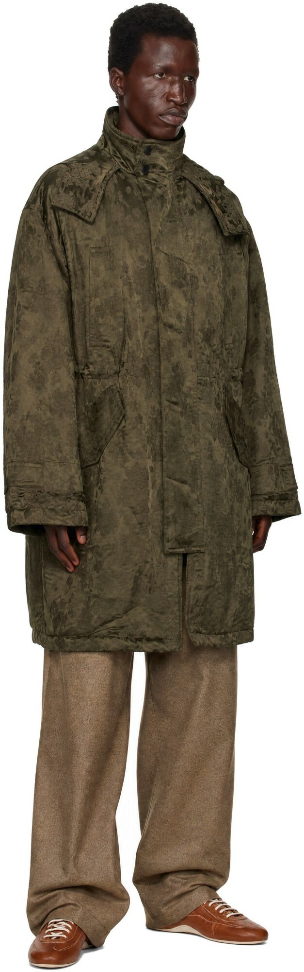 Dries Van Noten Khaki Jacquard Coat