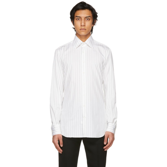 Photo: Husbands White and Black Striped Wide Collar Shirt