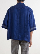 KAPITAL - Camp-Collar Printed Linen Cuban Shirt - Blue