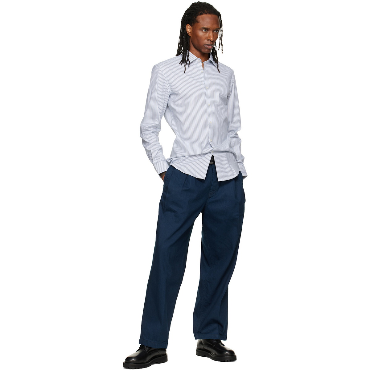 Hugo White & Blue Slim-Fit Oxford Cotton Shirt