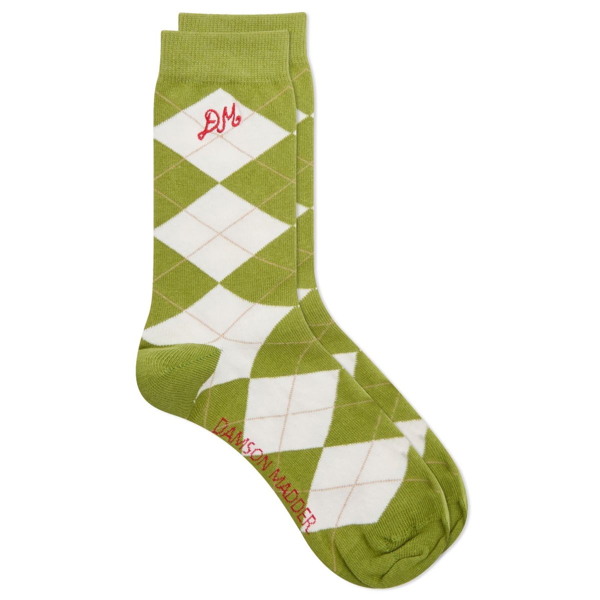 Damson Madder Women's Calf Length Argyle Socks in Chartruse 