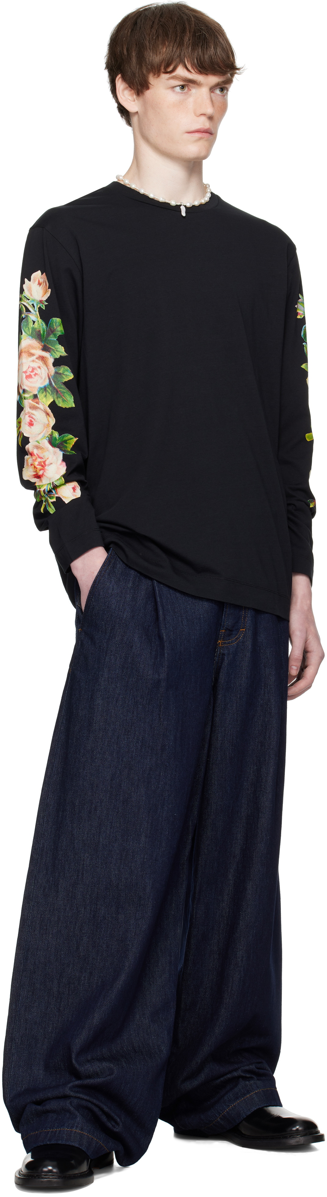 Simone Rocha Black Rose Bouquet Long Sleeve T-shirt