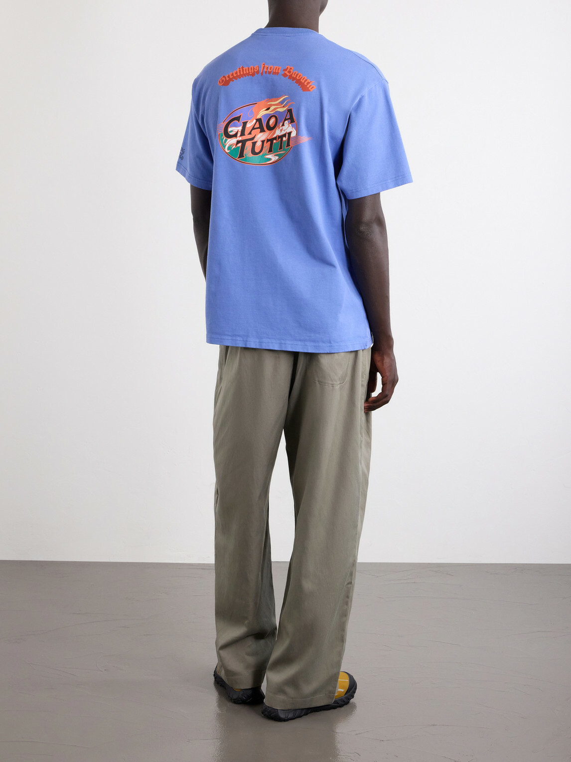 A Kind Of Guise - Basso Ciao a Tutti Logo-Print Cotton-Jersey T-Shirt - Blue