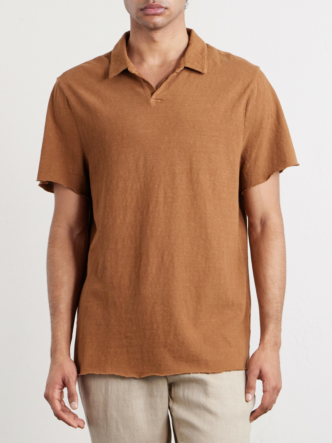 James Perse - Open-Collar Slub Cotton-Jersey Polo Shirt - Brown