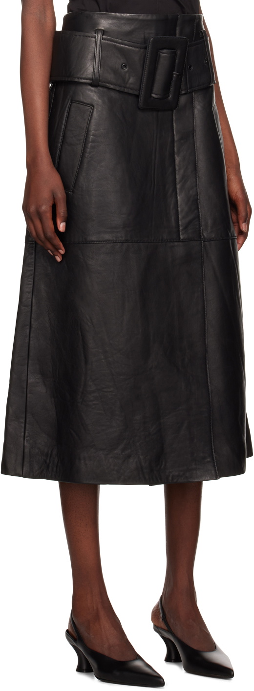 REMAIN Birger Christensen Black Bonded Leather Midi Skirt