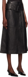 REMAIN Birger Christensen Black Bonded Leather Midi Skirt