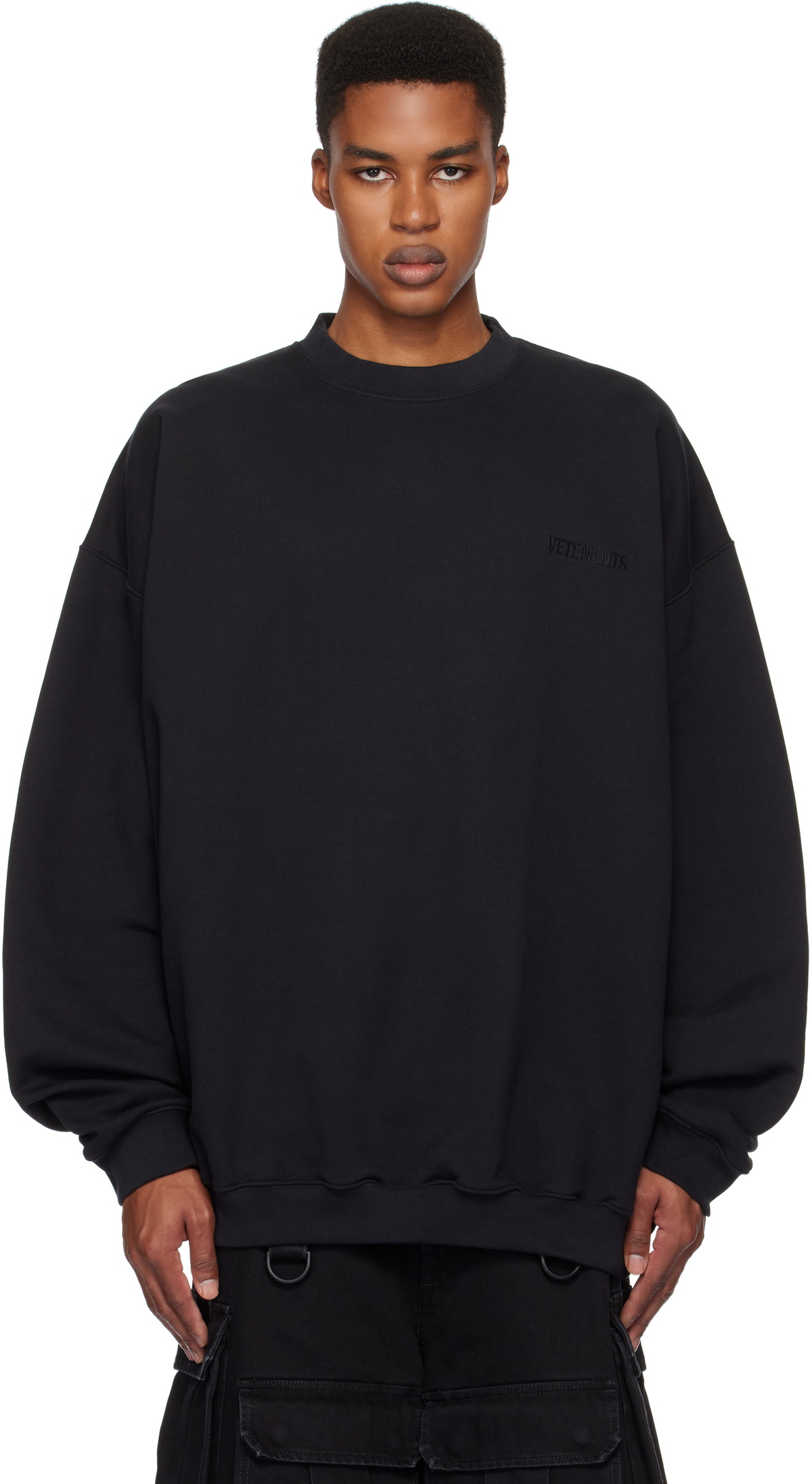 VETEMENTS Black Embroidered Logo Oversized Sweatshirt