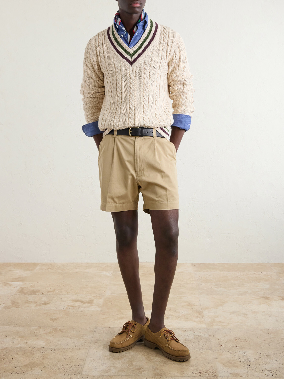 Drake's - Straight-Leg Pleated Cotton Twill Chino Shorts - Neutrals