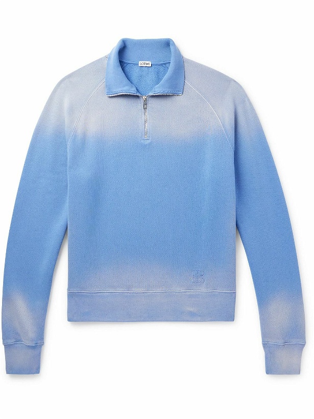 Photo: LOEWE - Anagram Logo-Embroidered Tie-Dyed Cotton-Jersey Half-Zip Sweatshirt - Blue