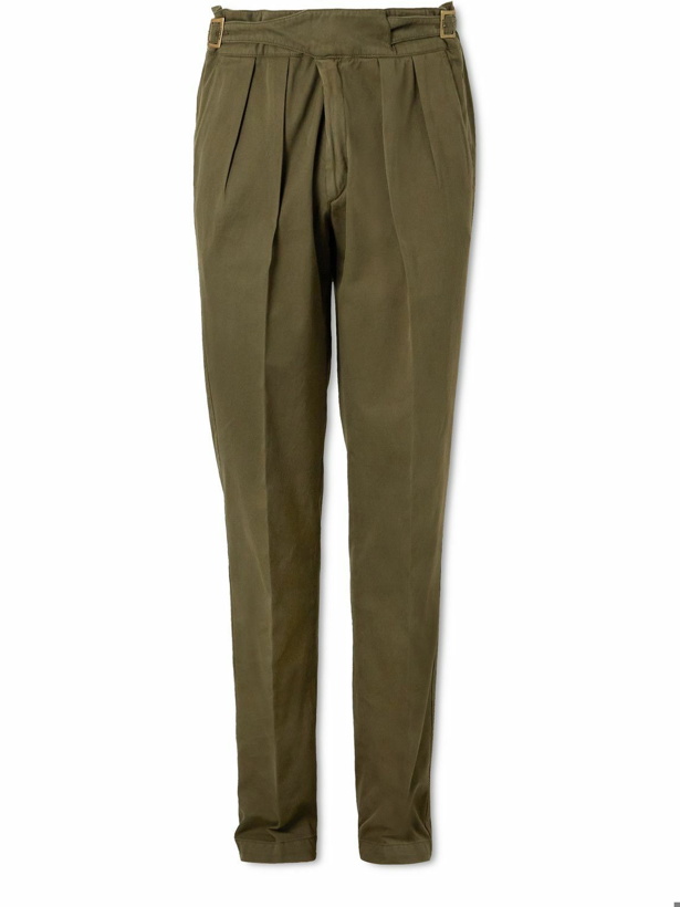 Photo: Rubinacci - Manny Tapered Pleated Cotton-Twill Trousers - Green